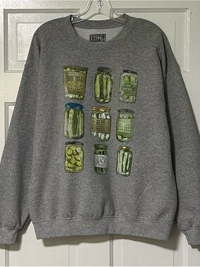 Buzz heather gray crewneck graphic pickle jars unisex sweatshirt